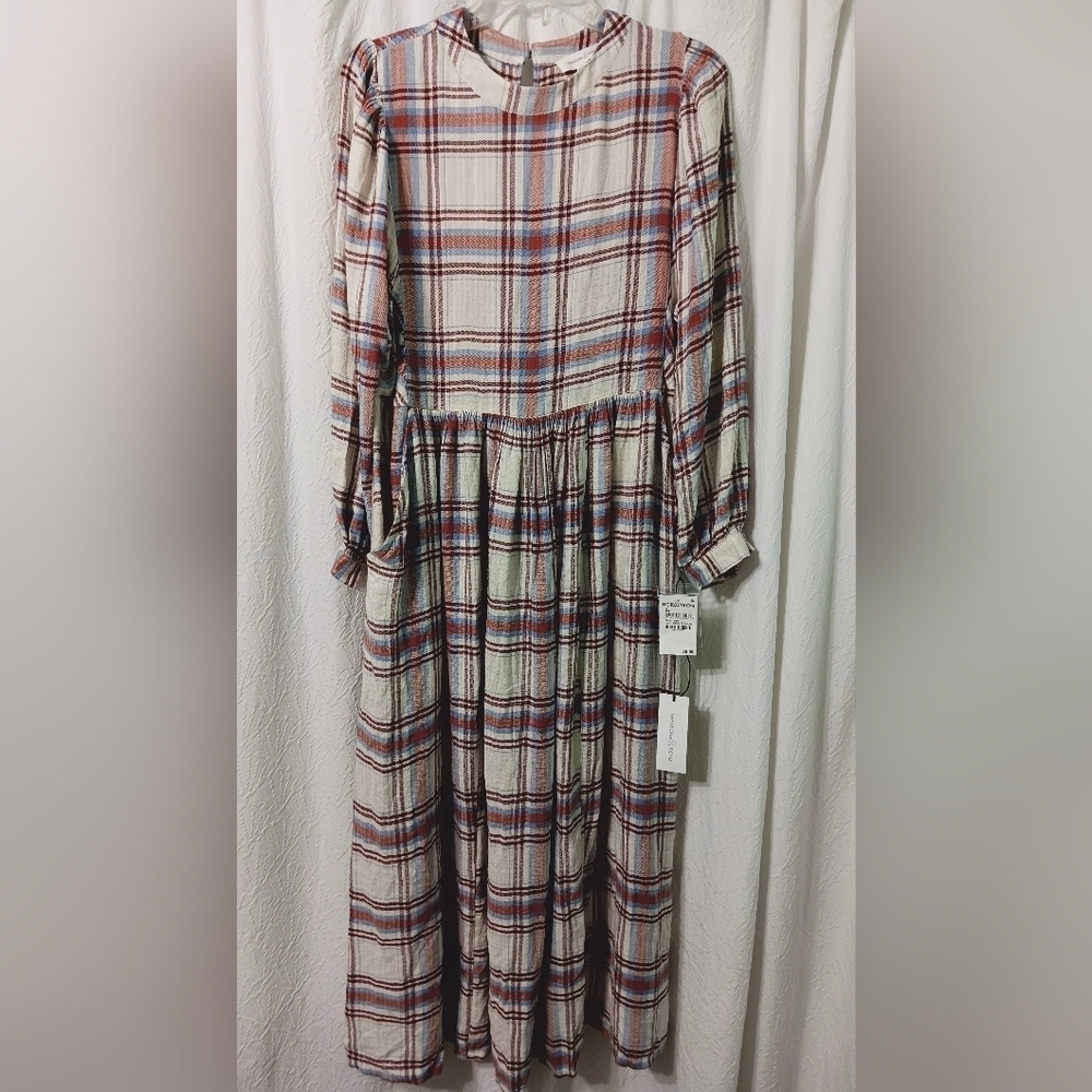 Treasure & Bond Plaid Midi Dress - Red and White